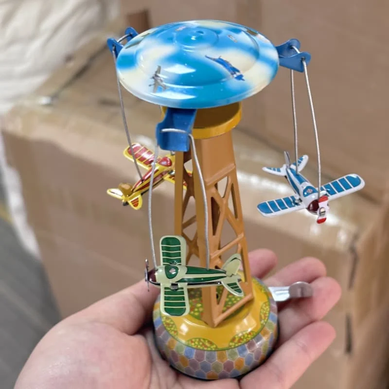 

Wind Up Toy Metal Tin Amusement Park Figures Rotating Plane Mechanical Clockwork Adult Collection Retro Toy Gift