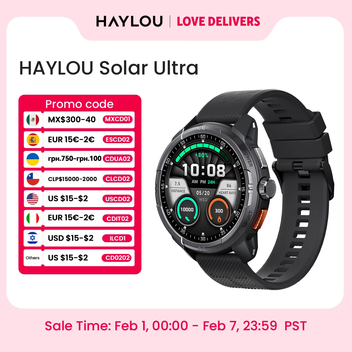 HAYLOU Solar Ultra GPS Smartwatch 1.6” AMOLED Display 5ATM Waterproof Built-in GPS Bluetooth Phone Calls Sports Smart Watch