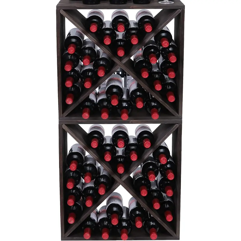 

Wine Racks Countertop Solid Wood Stackable Storage Rustic Retro Cube 48-Bottle Wooden Wine Ra Wine Cabinet(48Bottleblack)