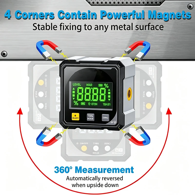 Pocket Digital Level Protractor Inclinometer Professional Digital Display Angle Gauge 360 Degree Magnetic Electronic Level Laser