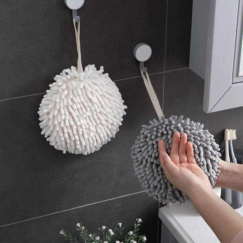 Toallas de mano de chenilla para cocina, baño, Bola de toalla de mano con bucles colgantes, secado rápido, toallas de microfibra absorbentes suaves