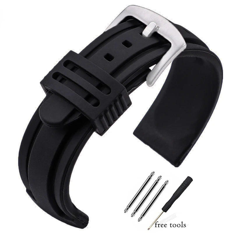 Watch Strap Sport Soft Diving Waterproof Silicone Watchband Brushed Clasp Bracelet 18 20 22 24 26mm Width Rubber Band