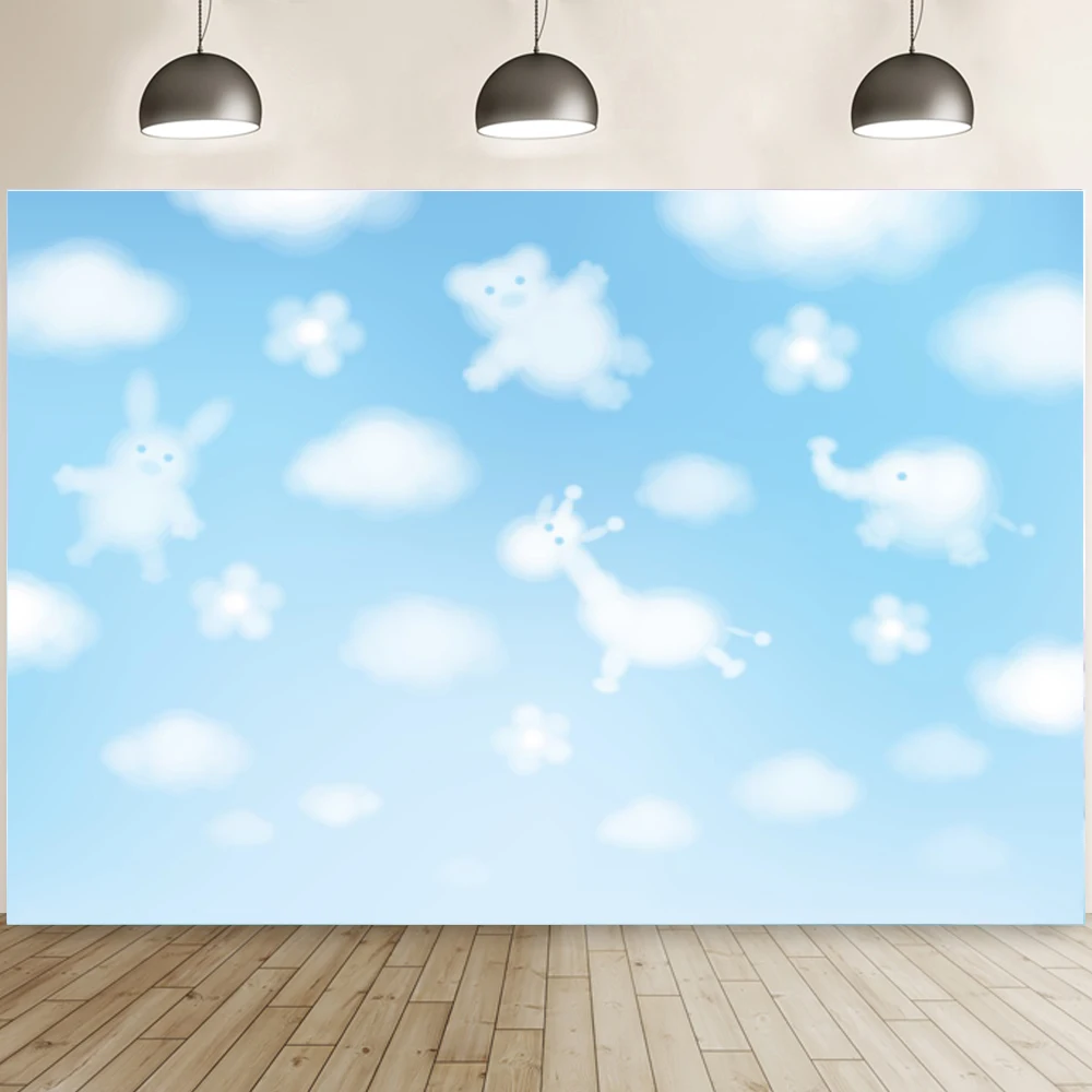 

White Clouds Blue Sky Photo Backdrop Cartoon Kid Theme Party Banner Newborn Baby Shower Boy Girl Birthday Photography Background