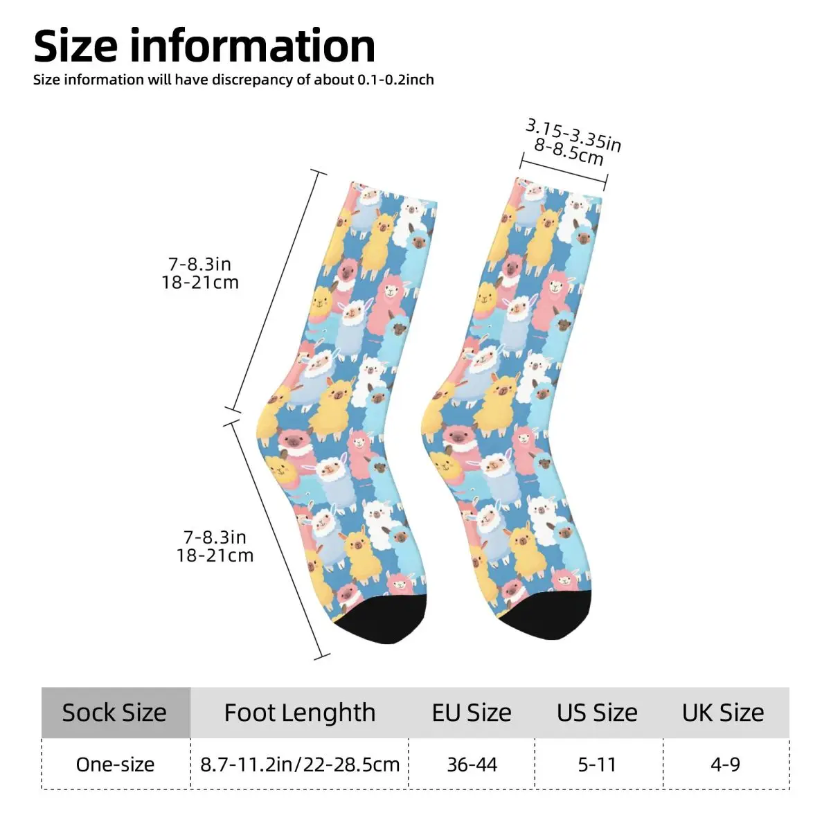 Cute Blue Cartoon Alpaca Pattern Bath Mat Socks Travel 3D Print Boy Mid-calf Sock