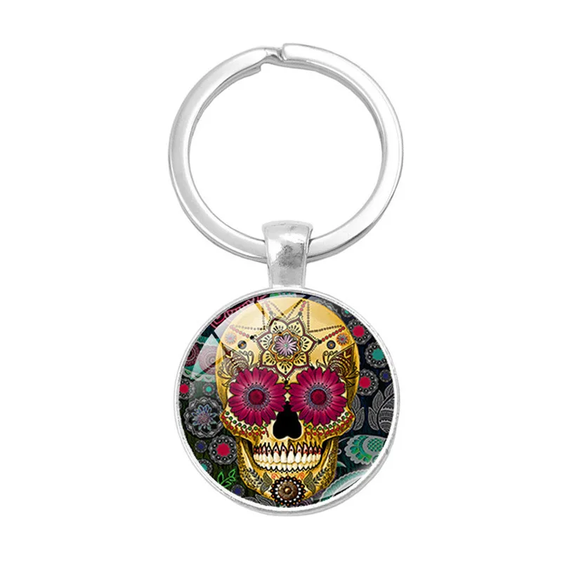 mexico keychain Sugar Skull Key Chains House Flower Keychain Glass Lovely Gift for Halloween