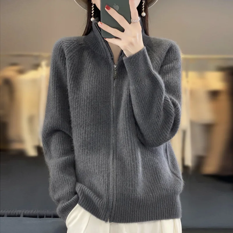 

Women's 95% Merino Wool Knitting Sweater Turtleneck Zipper Cardigan Autumn/Winter Casual Loose Top Thickening Cashmere Jacket