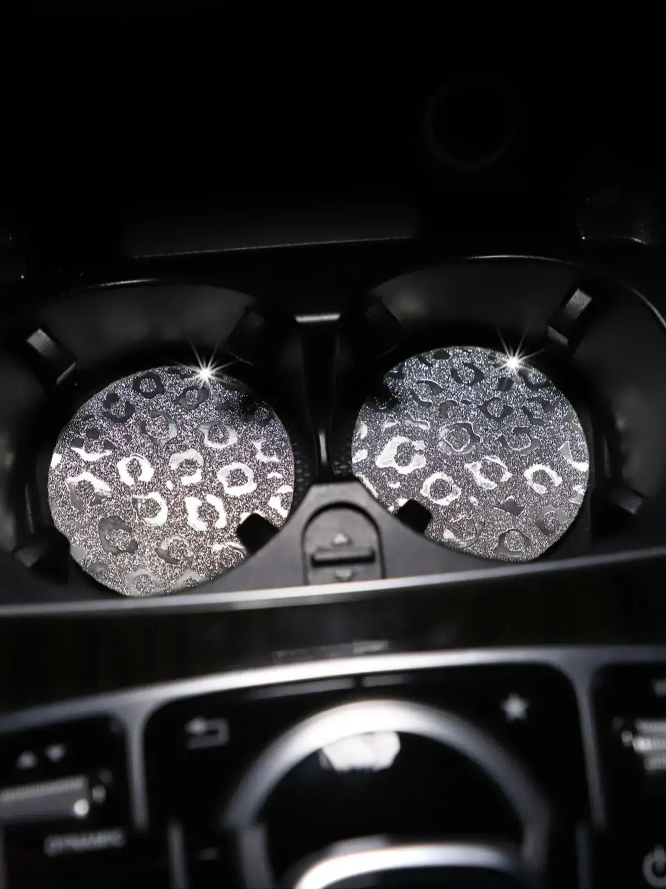 Paar waterdichte glinsterende TPU autobekerhouders met luipaardprint antislip blingbling-stijl voor auto-interieurs - afbeelding 2