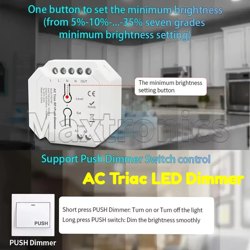 110V 220V 230V NEW AC Triac LED Dimmer 4-zone Wireless Push Switch 2.4G RF Dimming Remote Control for Incandescent Halogen Lamp