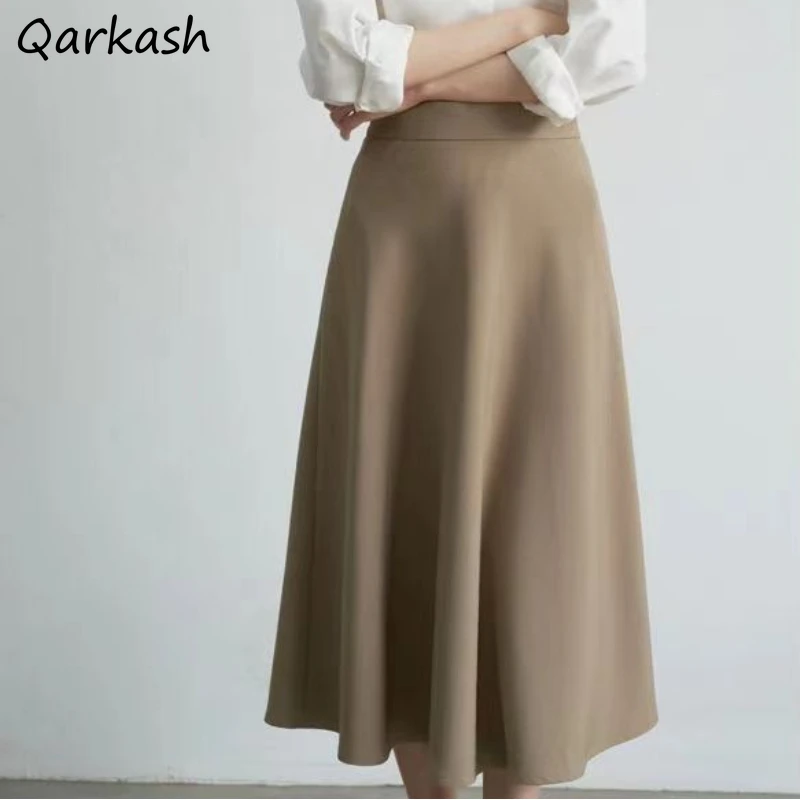 Midi Skirts for Women Solid Temperament Baggy Streetwear Faldas Mujer High Waisted Casual Office Lady Aesthetic  Tender