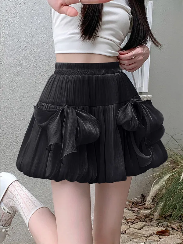 Lace  Knot Flower Bud  Skirt Women's Summer Small Size A-Line Fluffy Short Skirt Sweet Girl Cloud Cake Half Skirt