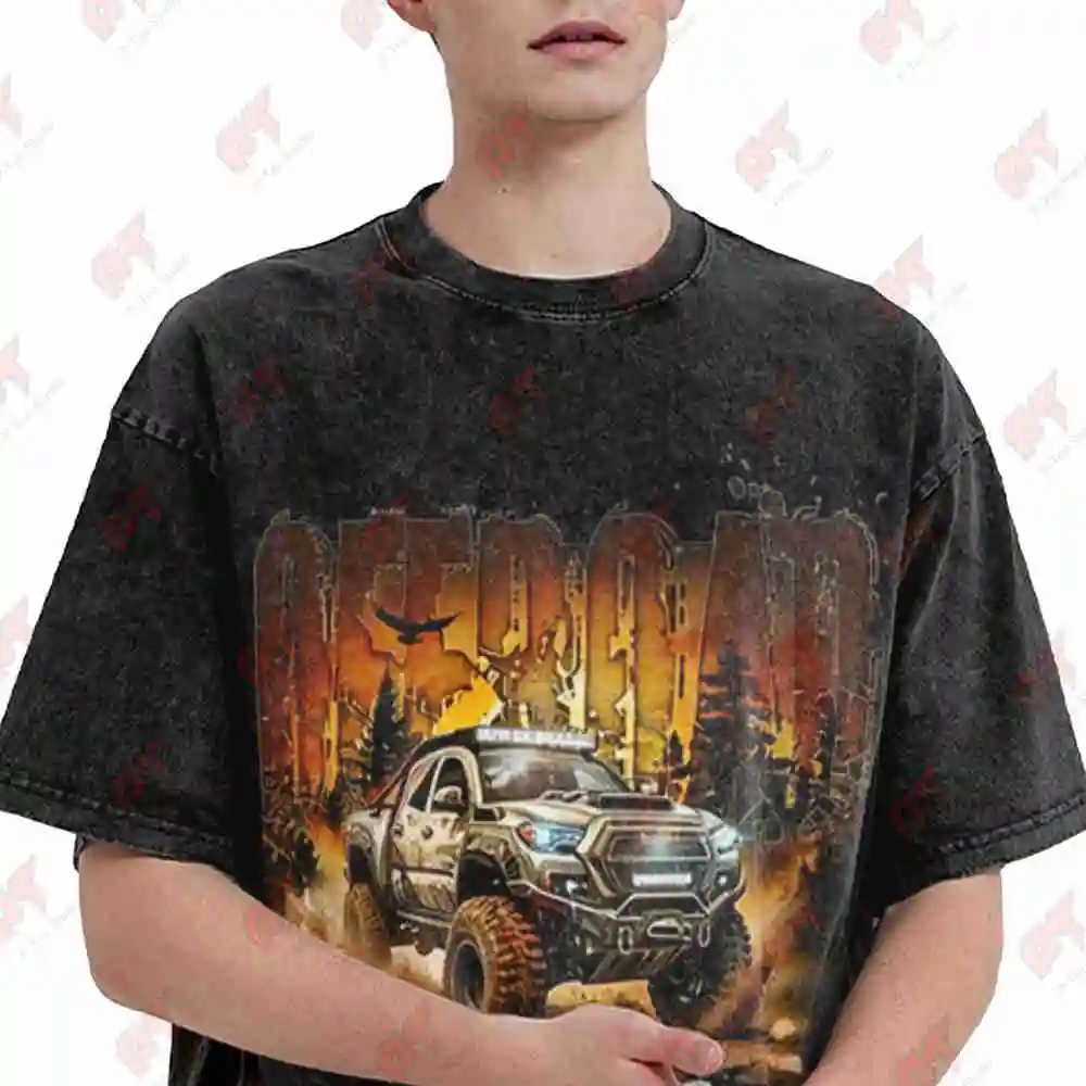 Offroad Adventure Truck 4X4 Muddy SUV Vintage Washed Tee Pure Cotton T-Shirt