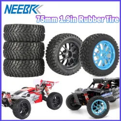 NEEBRC 4PCS 75mm 1.9in Rubber Tire Wheel Rim Tyre Hub Hex for 1/10 1/14 1/16 RC Off-road Car HSP HPI Wltoys 124018 144001 Scx10