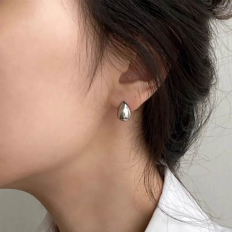 Minimalist Fashion 925 Sterling Silver Polished Teardrop-shaped Stud Earrings for Woman Korean Jewelry Accessory Gifts Colorfast