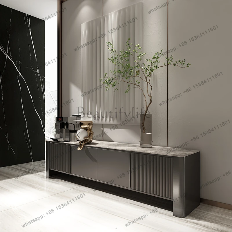 

Italian rock panel TV cabinet, simple and modern, small-sized living room, solid wood floor cabinet