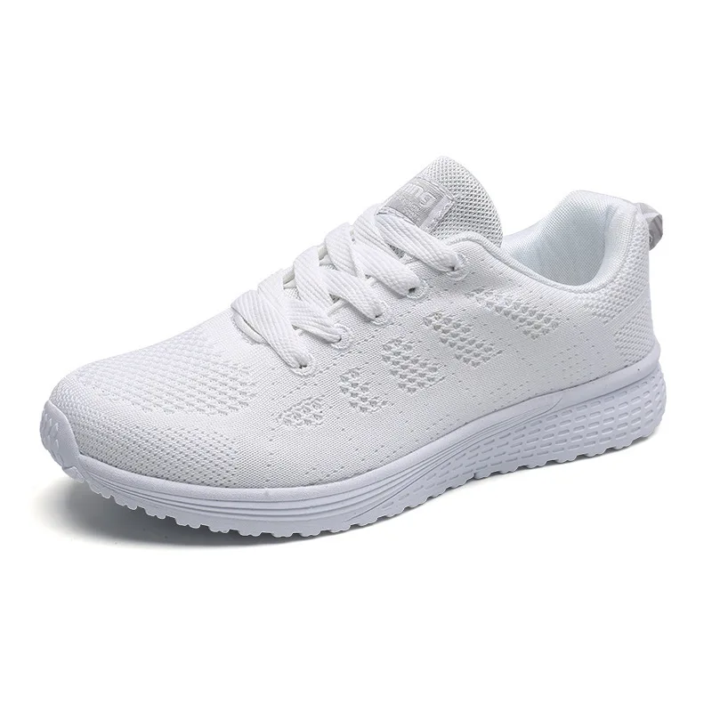 Zapatos informales transpirables para caminar para mujer, zapatos deportivos de suela plana de malla, vulcanizados para fitness, color blanco