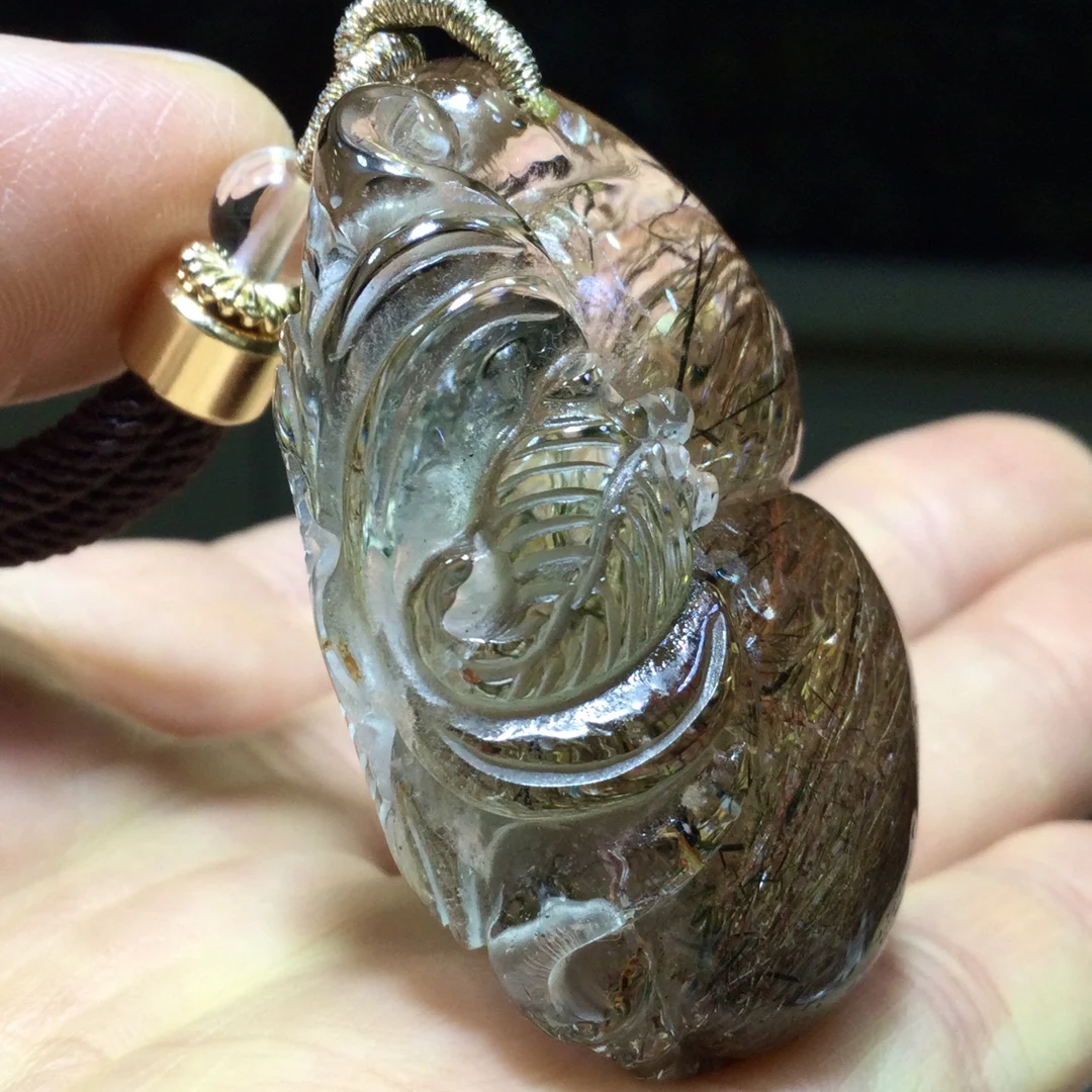 الذهب الطبيعي Rutilated قلادة من الكوارتز زهرة 42*30*18.5 مللي متر القرع Rutilated الكوارتز مجوهرات النحاس الرجال النساء البرازيل AAAAAAA #3