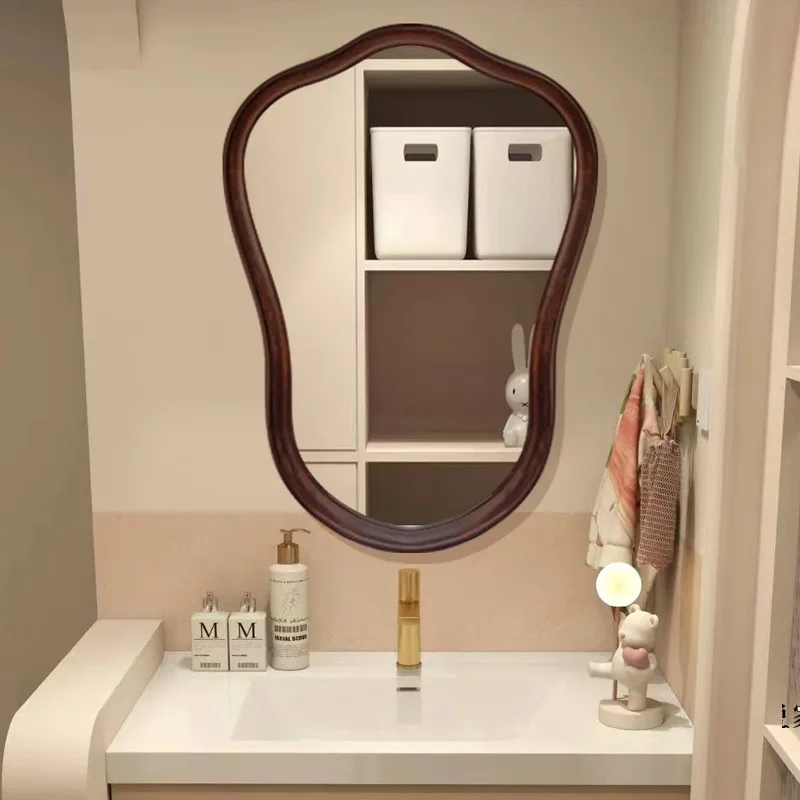 Makeup Mirror Vintage Wall Hanging Irregular Wood Bathroom Living Room Mirror Vanity Bathroom Spiegel Decor Accesories Home