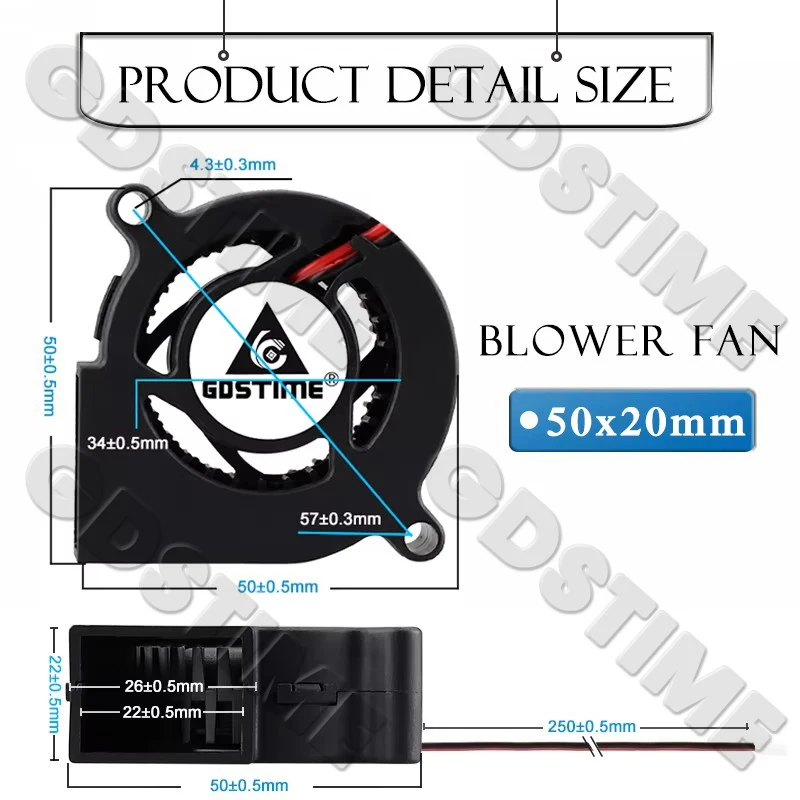 Gdstime ventilador 5020 ventilador 24v 12v 5v ventilador de turbina 50mm * 20mm dc ventilador sem escova 5020 rolamento de esferas refrigerador para resfriamento de impressora 3d