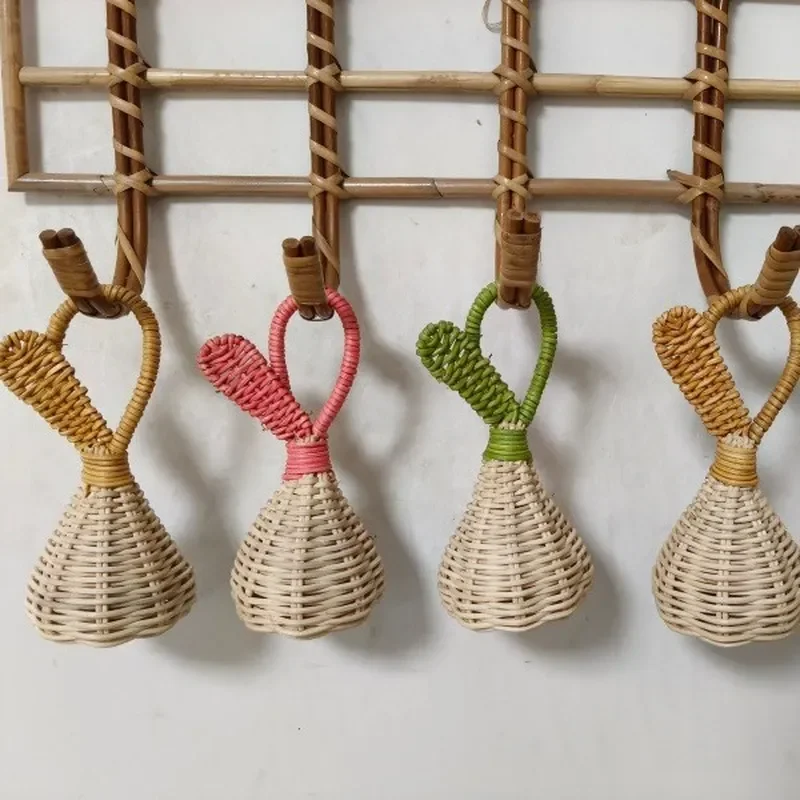 Handmade Rattan Pear Shaped Baby Rattle Toy Natural Wicker Handheld Teether Nursery Room Decor Gift for Infants