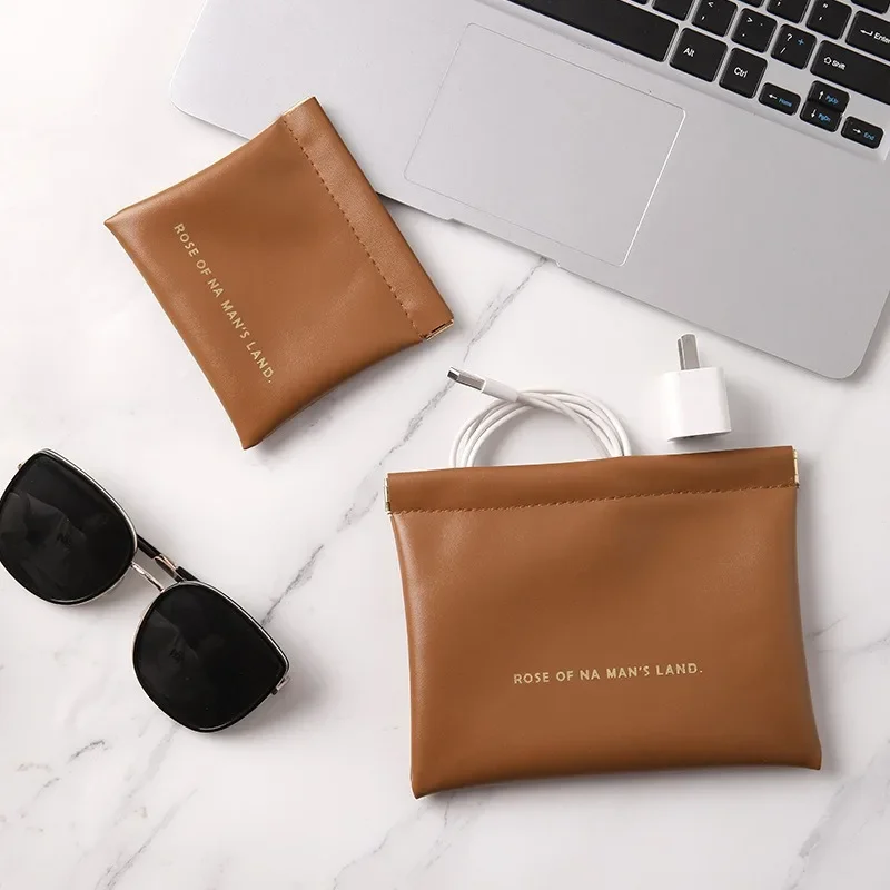 Lipstick Storage Bag Cable Headphone Data Cable Carry Bag Automatically Closed PU Waterproof Shrapnel Magnetic Suction Port New