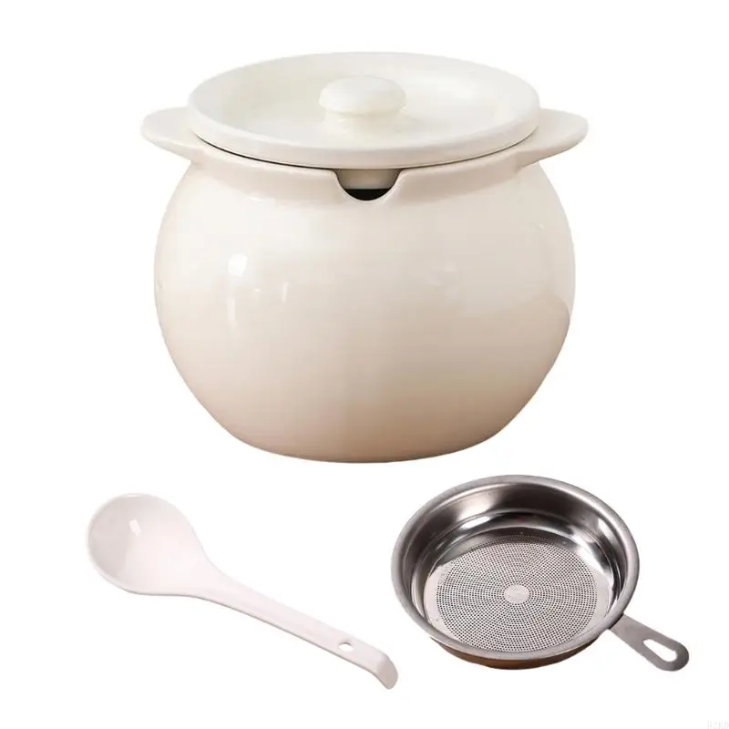 62KD Premium Ceramic Condiment Vessel With Double Ear Handle And Matching Top