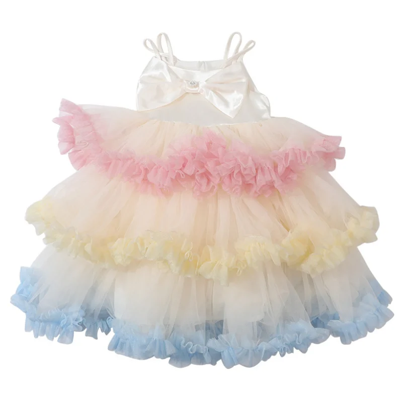 

New Baby Summer Girls Bow Mesh Tutu Sling Dress, Princess Kids Sweet Party Dresses 3-8T