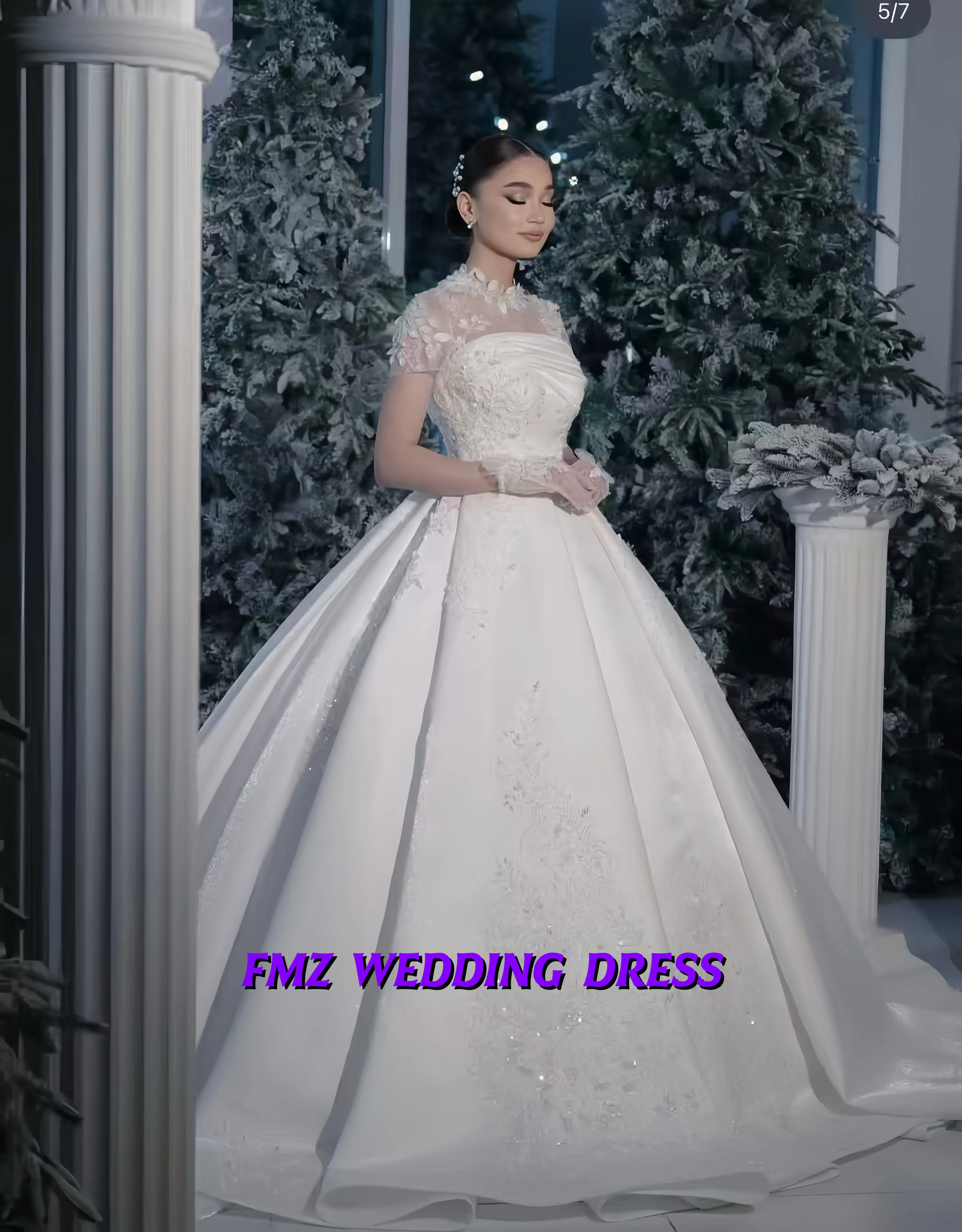 

Customized wedding dress round-neck short-sleeved Ball Gown decal elegant robe de mariee wedding dress vestidos de novia