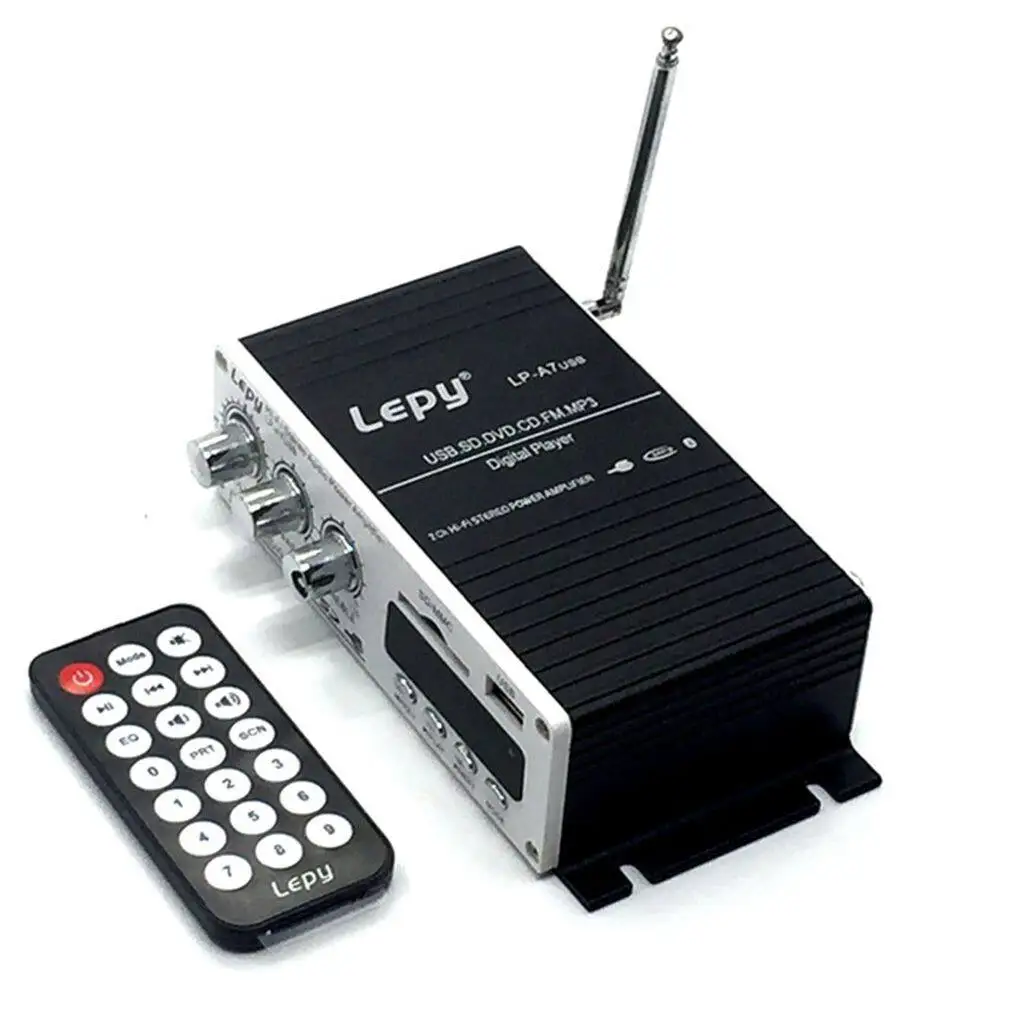 Lepy A7 USB Mini süper bas Stereo araba amplifikatör 2 kanal USB DVD CD FM MP3 Audio Player araba ev Amp USB sürücüsü