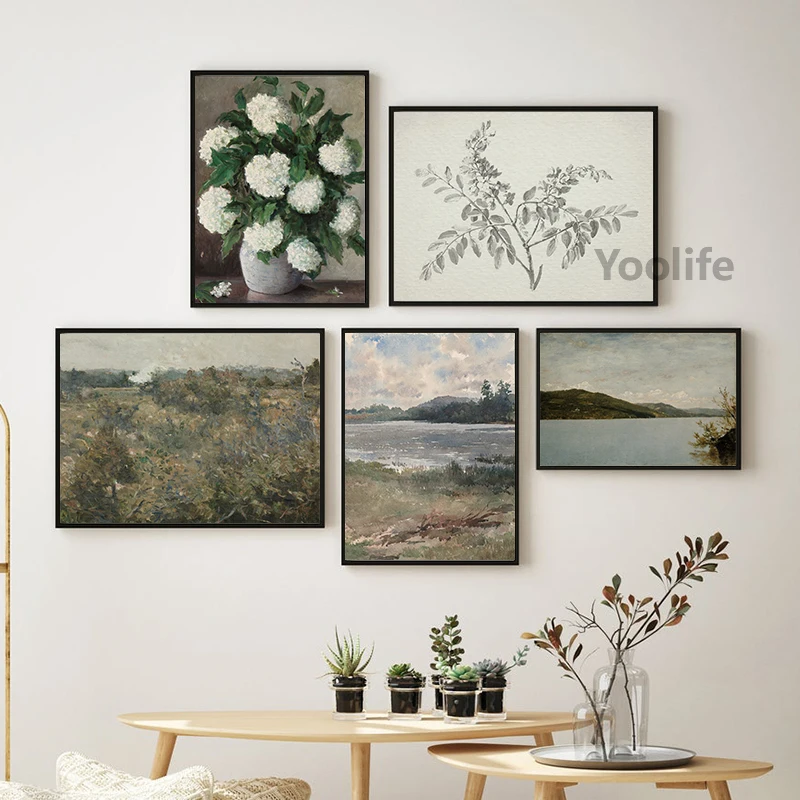 Vintage Country Landscape Flower Woman Oil Painting On Canvas Posters Neutral Farmhouse Wall Art Prints Pictures Home Decoration