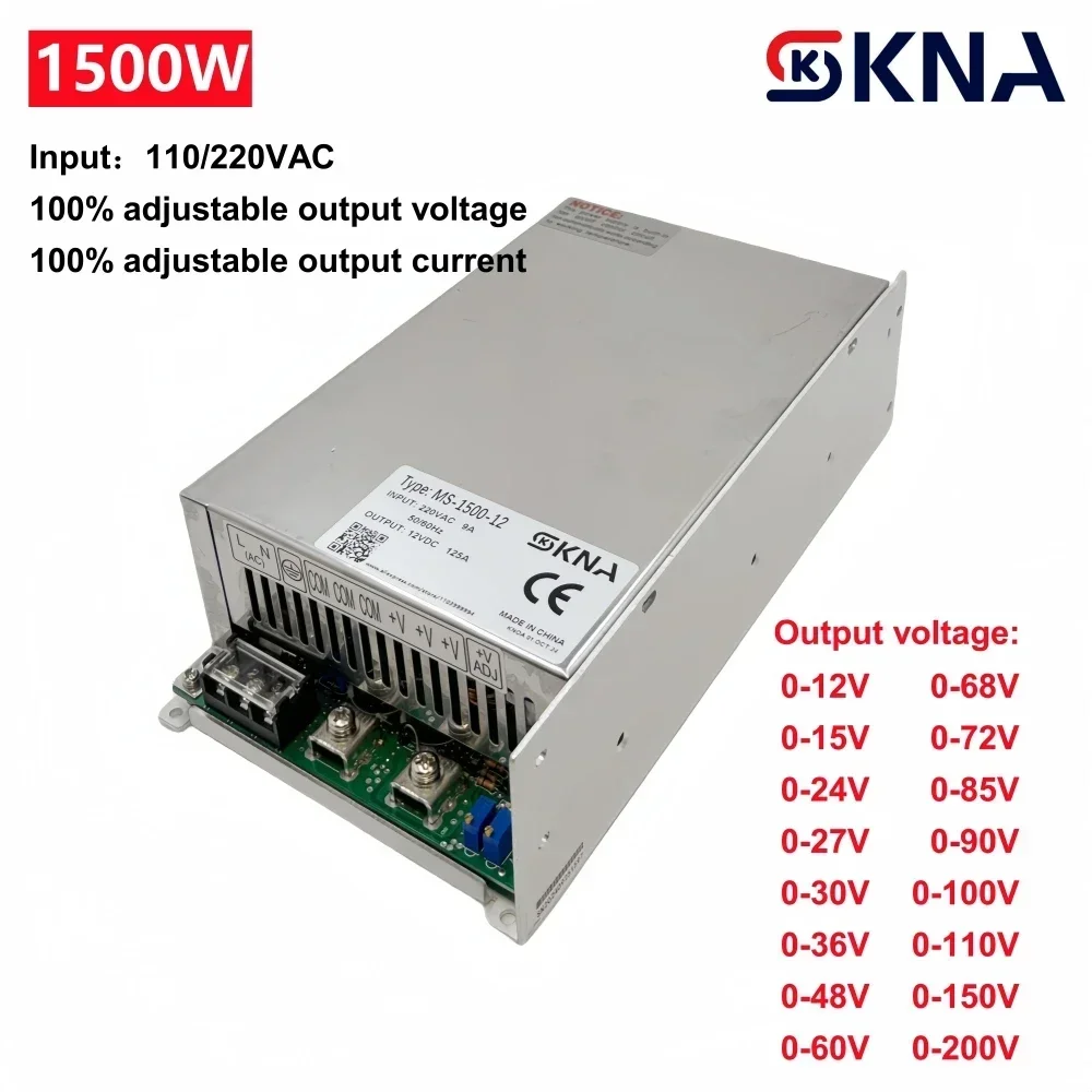 

Adjustable 1500W Switching Power Supply 0-12V 15V 24V 30V 36V 48V 60V 68V 72V 85V 100V 110V 150V 200V AC TO DC Industrial SMPS