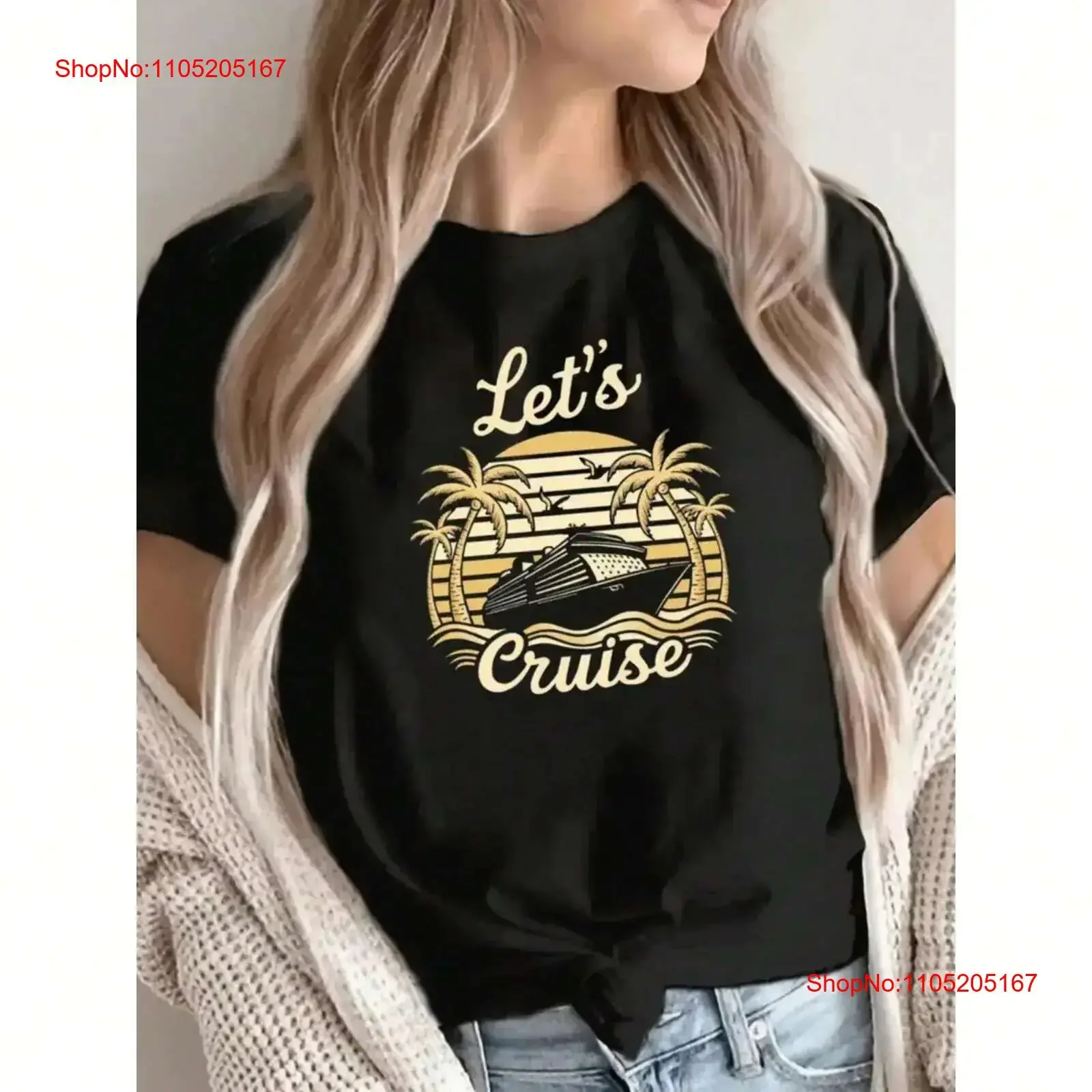 

Sea cruise printed T shirt casual sports round neck loose fit short sleeved vintage Washed Slightly designer clothes