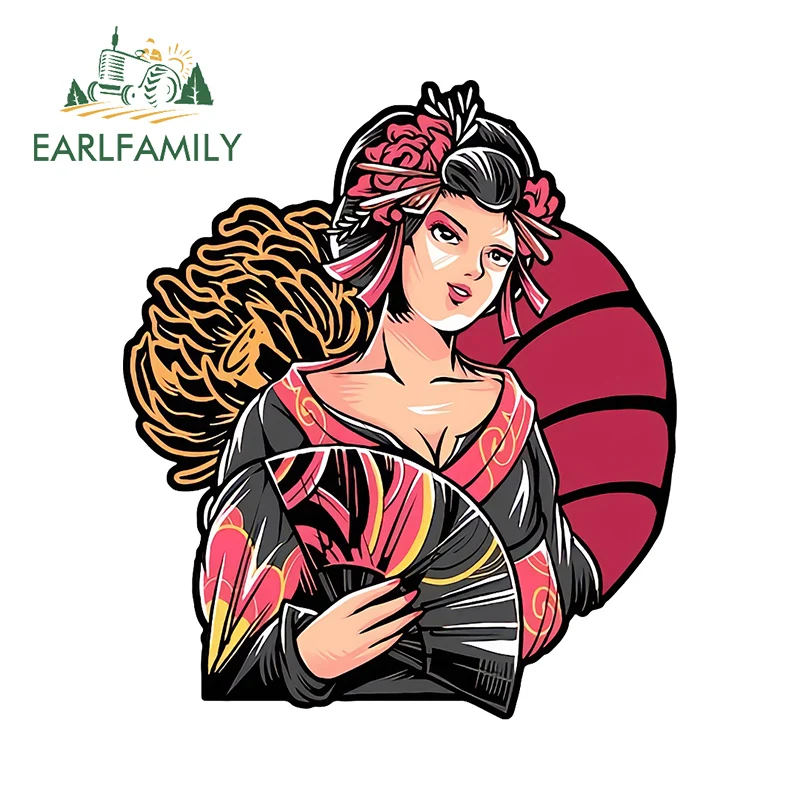 EARLFAMILY Retro Style Geisha Car Stickers Delicate Graphics Design Windshield Trunk Decals Beautiful Waterproof Car Goods