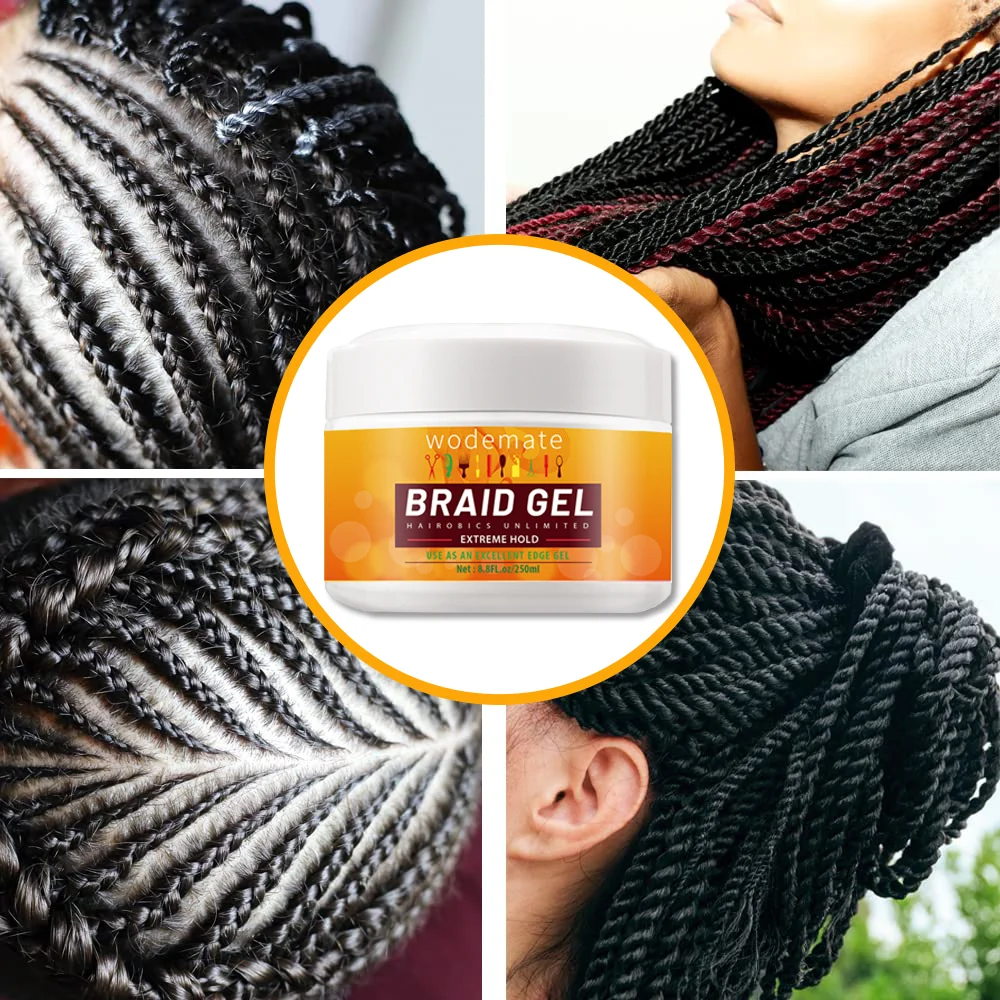 Braid Gel Strong Hold Hair Braiding Gel Styling Waxes Cream Smooth Hold Styling Edge Control Anti-Frizz Braids 250ml