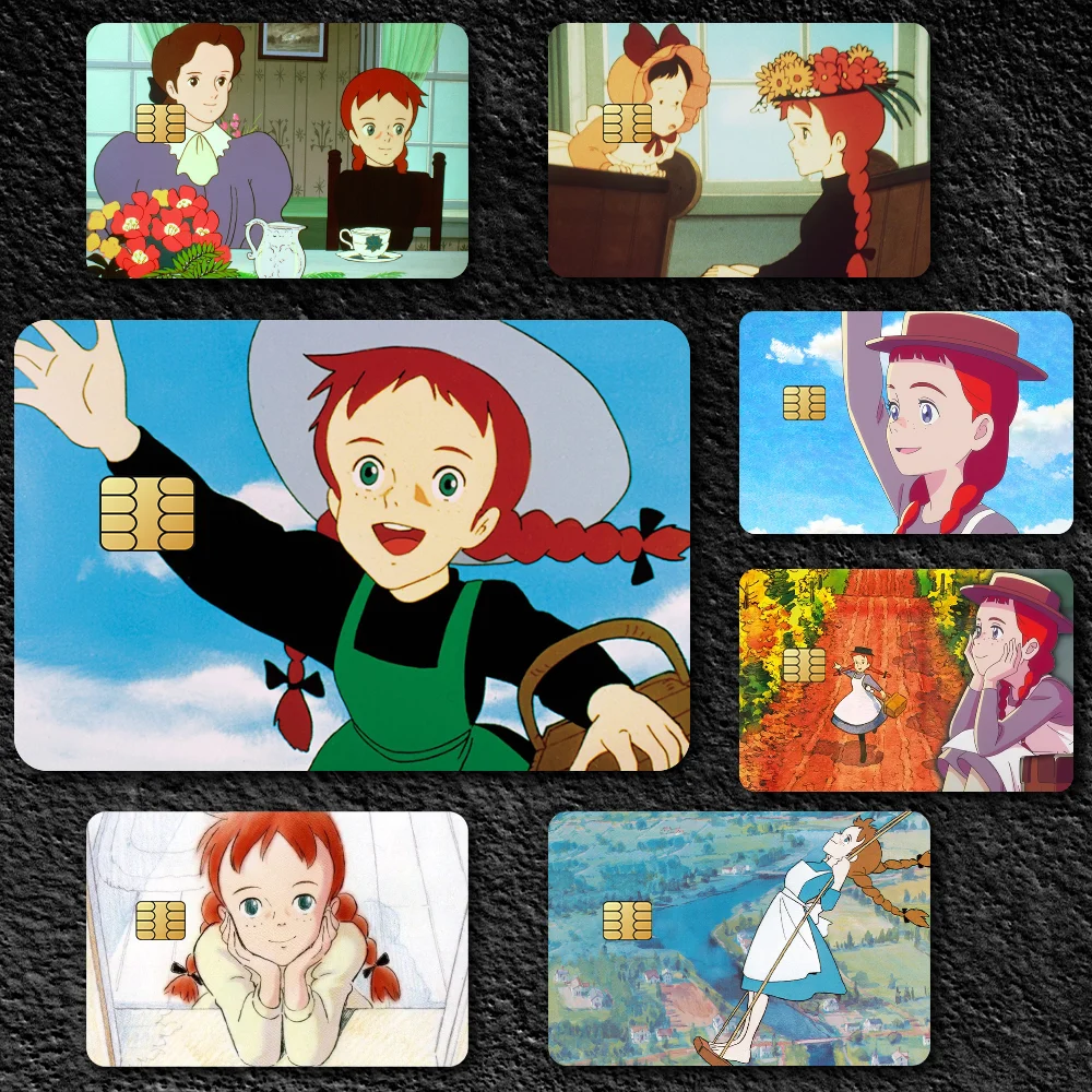 Anime A-Anne of Green G-Gables Waterproof Film Skin Cover Credit Card Stickers 4PCS Debit Front Decoration Bank Bus Pass