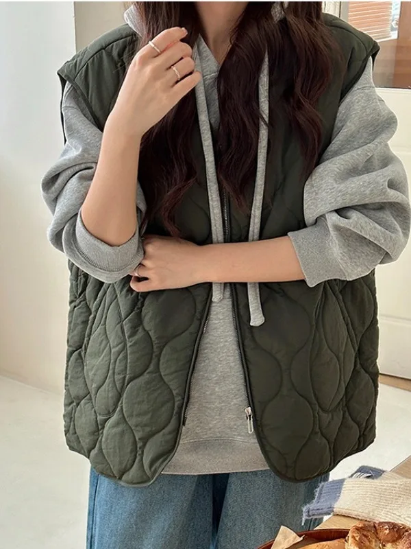 

Loose Women's Cotton Vest Korean Sle Retro Diamond Pattern Svel Outerwear Design Trendy Autumn Winter New Arrival