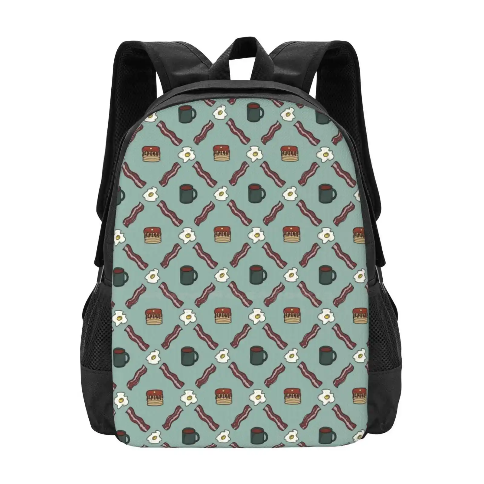 

Morning Argyle Hot Sale Schoolbag Backpack Fashion Bags Pancakes Bacon Coffee Fried Eggs Teal Argyle Good Morning Hot Breakfast