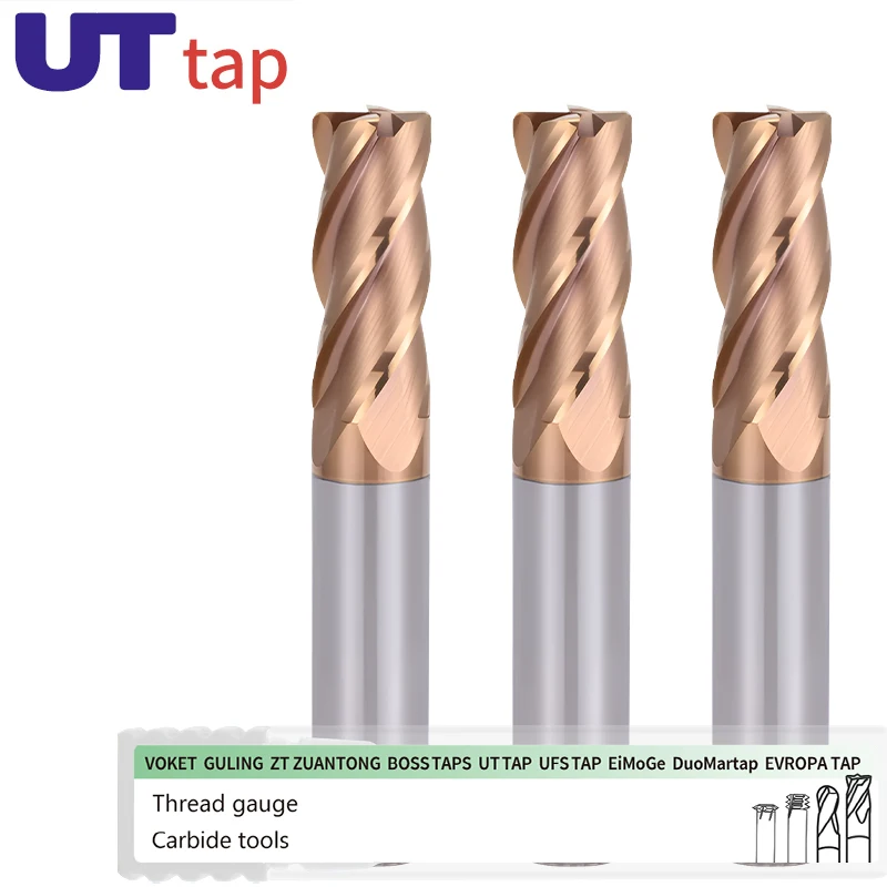 

UT TAP HRC55 Corner Radius End Mill CNC R Bull Nose Milling Cutter Router Tungsten Carbide Steel Tool R0.2 R0.3 R0.5 R1 4-Flutes