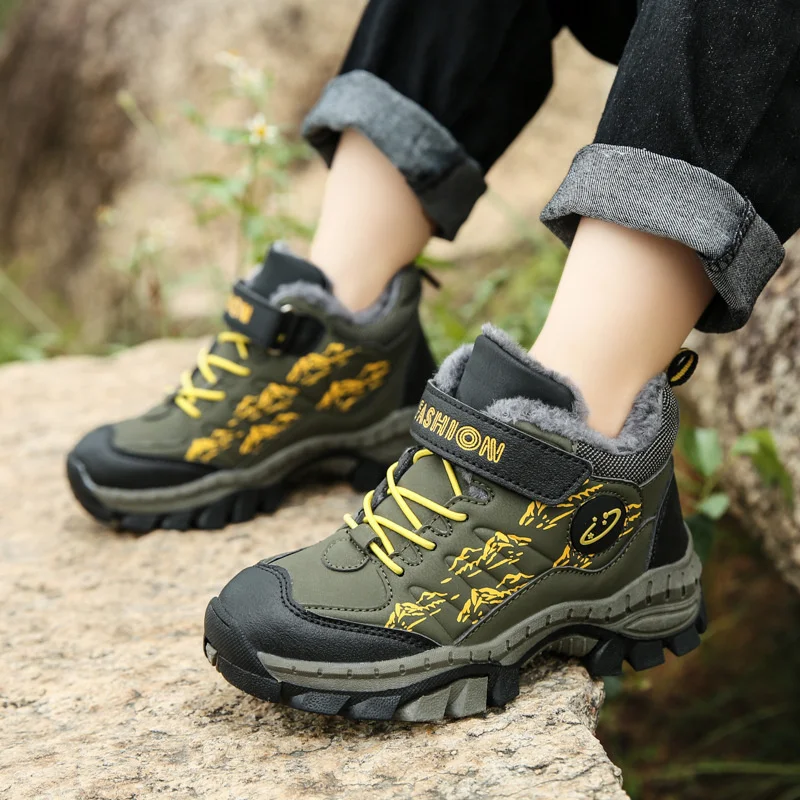 2023 New Winter Camp Boys Mountain Climbing Shoes Fashion Kids Teenage Hook & Loop Children Sport Shoe