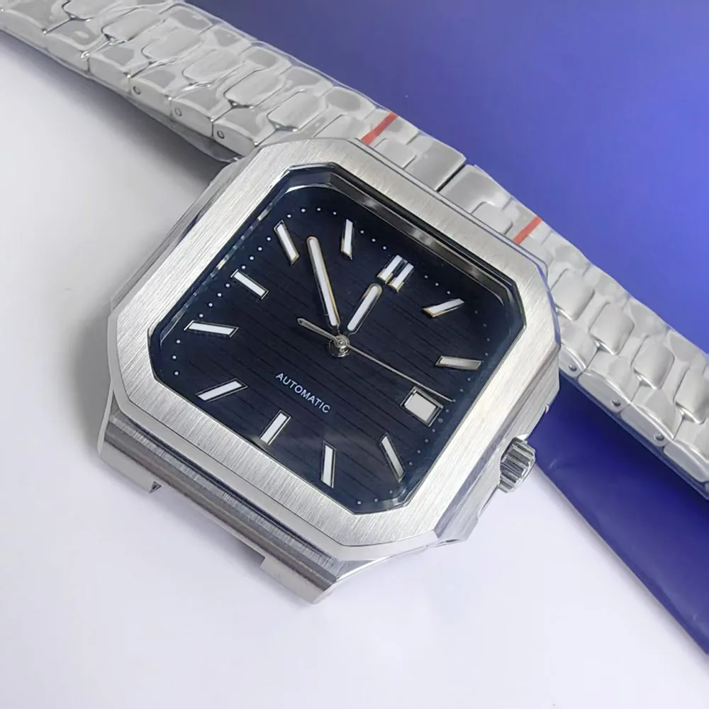 38MM New Square Case Watch Stainless Steel Case Strap And Dial Hand For NH35 Automatic Movement Watch Service Parts