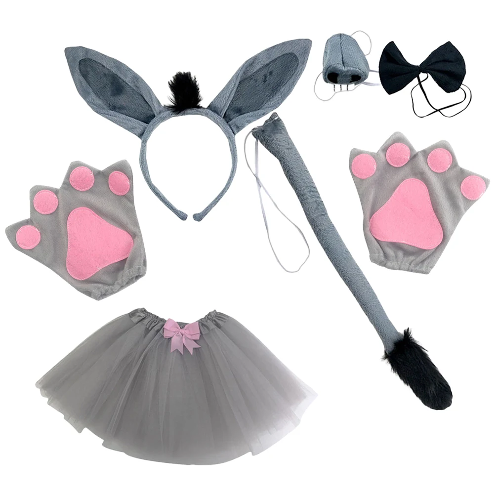 1 مجموعة زي حمار مجموعة دائم الجلد ودية النسيج ل تأثيري مرحلة الحفلات أداء الحيوان عقال الذيل الدعائم آذان الأنف #3