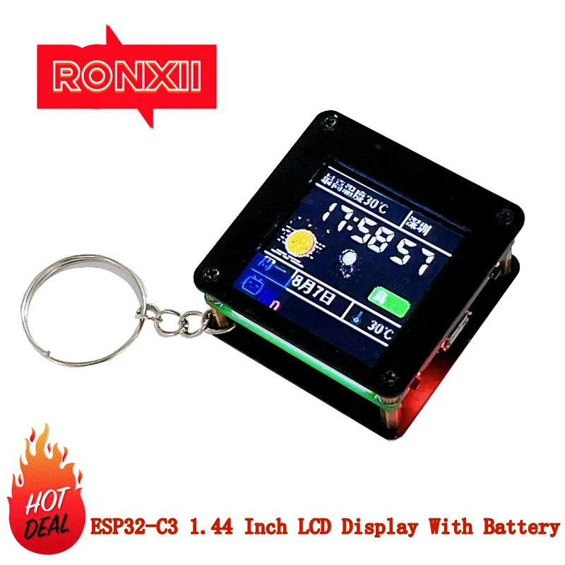 

RONXII ESP32-C3 1.44 Inch LCD Display Desktop Small Ornaments Portable Carry-on Pendant ST7735 With Battery