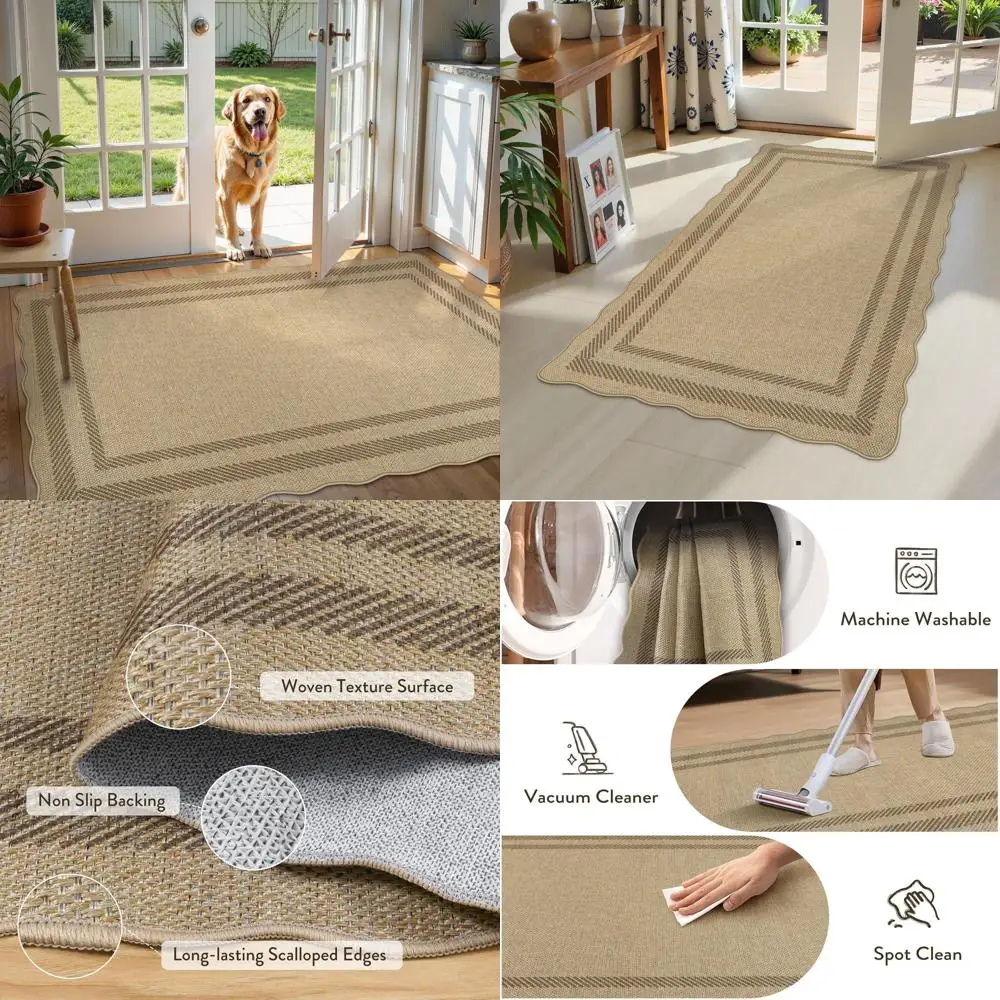 

3x5 Indoor/Outdoor Geometric Jute Rug - Non-Slip, Washable Area Rug for Entryway, Bedroom, Living Room, Kitchen