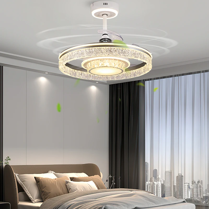 Modern Ice Cracked Ceiling Fan Light Invisible Light Luxury Bedroom Dining Living Room Household Decoration Fan Lamp Luminaires