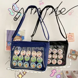 Japanese Simple Anime Creative Badge Pain Bag Canvas Personality Strap Shoulder Bag Student Transparent Crossbody Itabag IB053