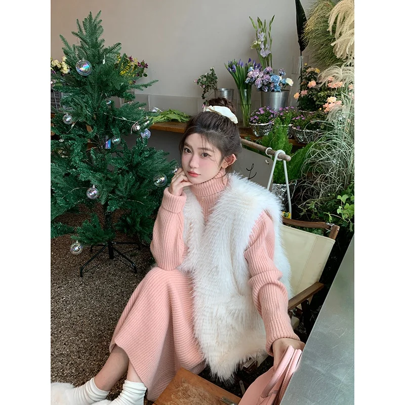 

Экологичный жилет из искусственного меха для женщин, зимняя верхняя одежда, модный белый меховой жилет-куртка, стиль для поездок на работу, средней длины, однотонный