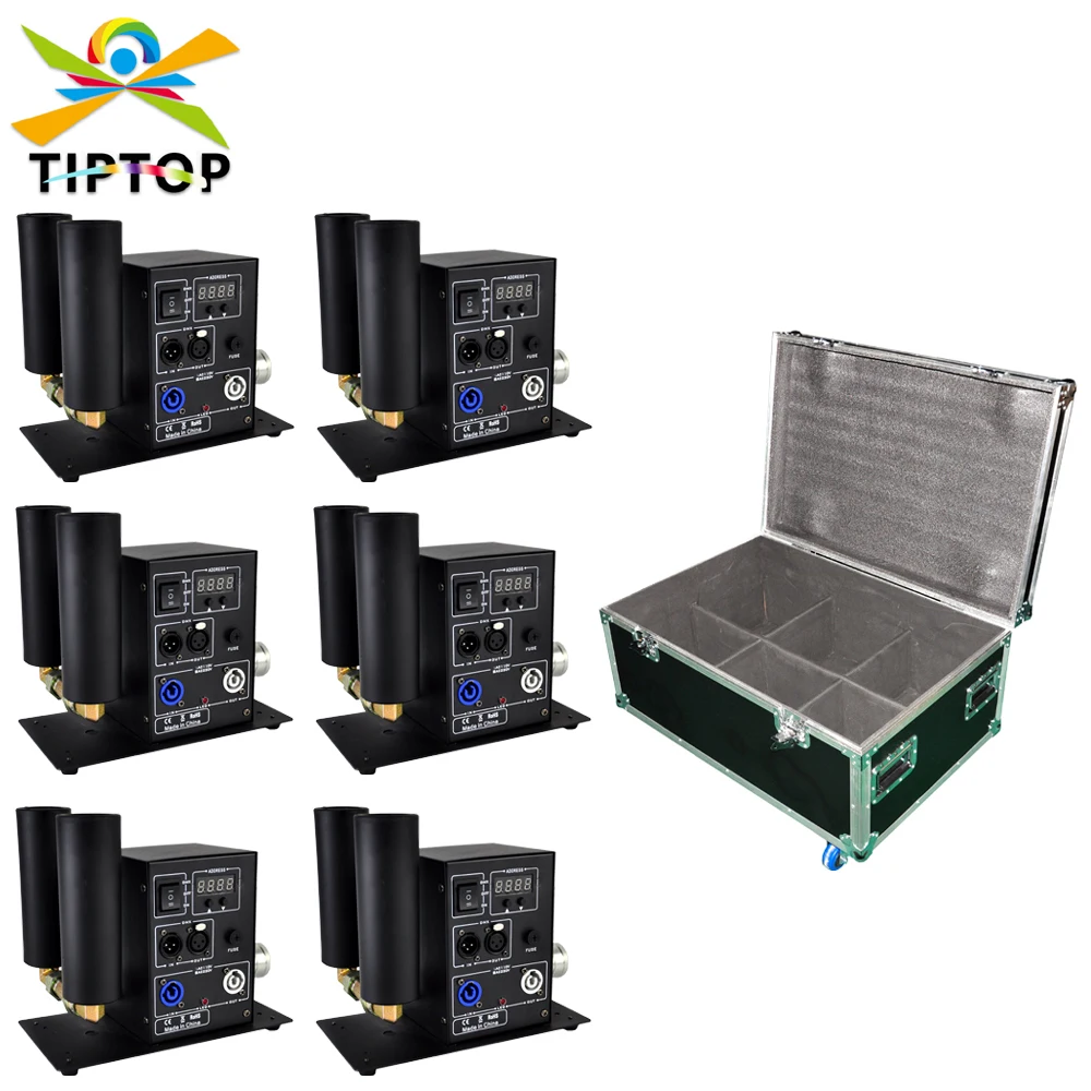 

6-в-1 Flightcase Pack двухтрубочный станок DMX512 Co2 Jet Machine 2-канальный белый газ туман струйная машина эффект устройства ЖК-дисплей