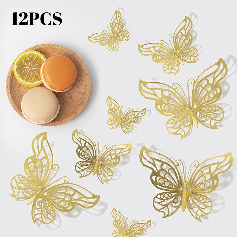 12pcs 3D Hollow Butterflies Wall Stickers on The Wall for Wedding Decoration Children Room Decor Living Room Kids Bedroom