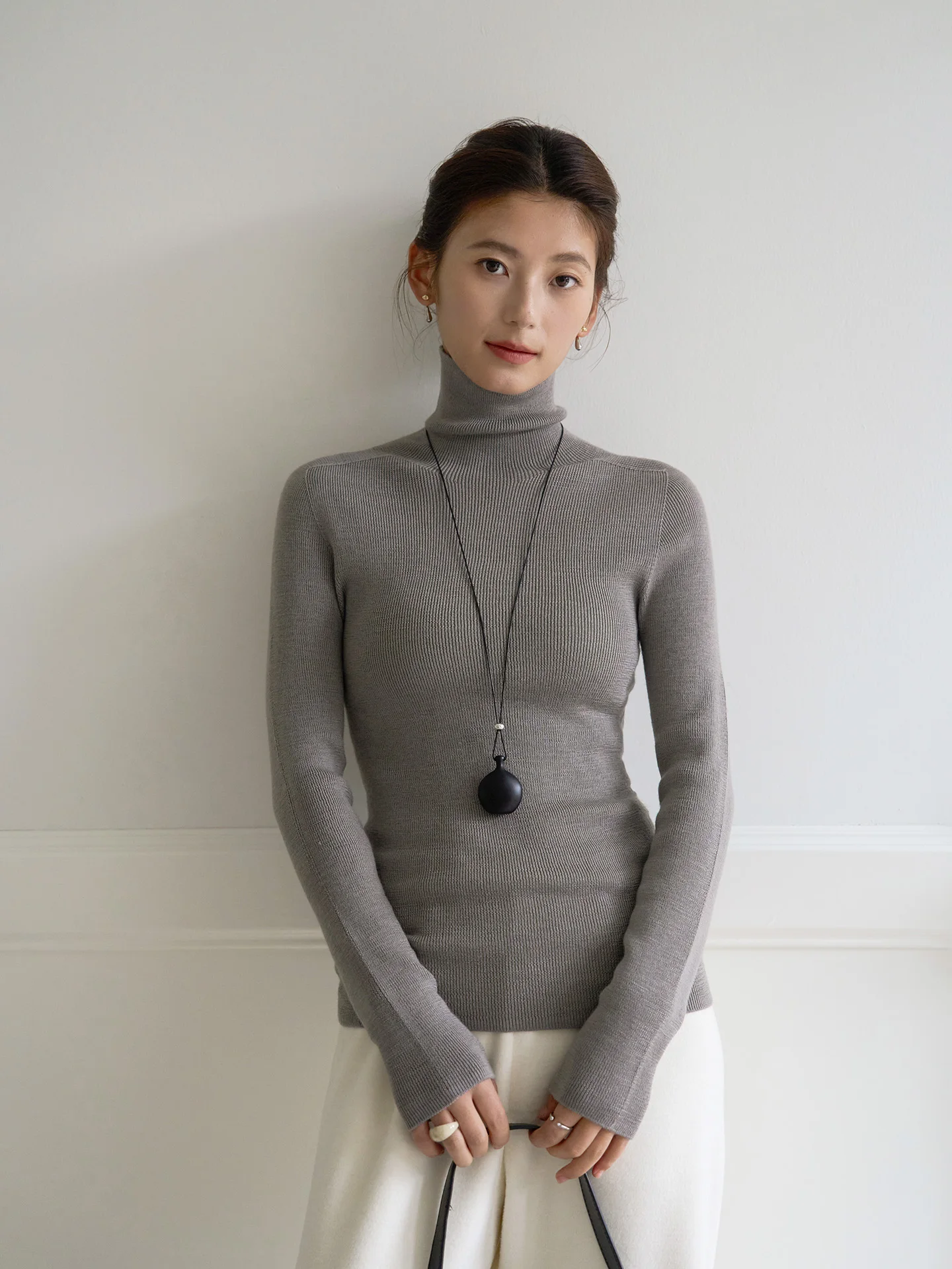 

Upaded Thiened 280g Wool Sl One-Piece Knitted Sweater Women's Base Layer Slim Fit f High Collar hine Waable