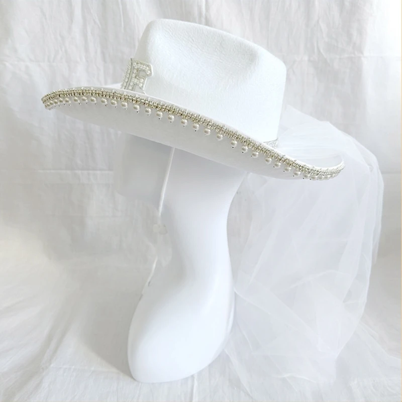 Bride Cowboy Hat With Veil Bachelorette Party Hat Bride Hat Bride Cowgirl Hat with Veil Bridal Party Hat Bride To Be hat