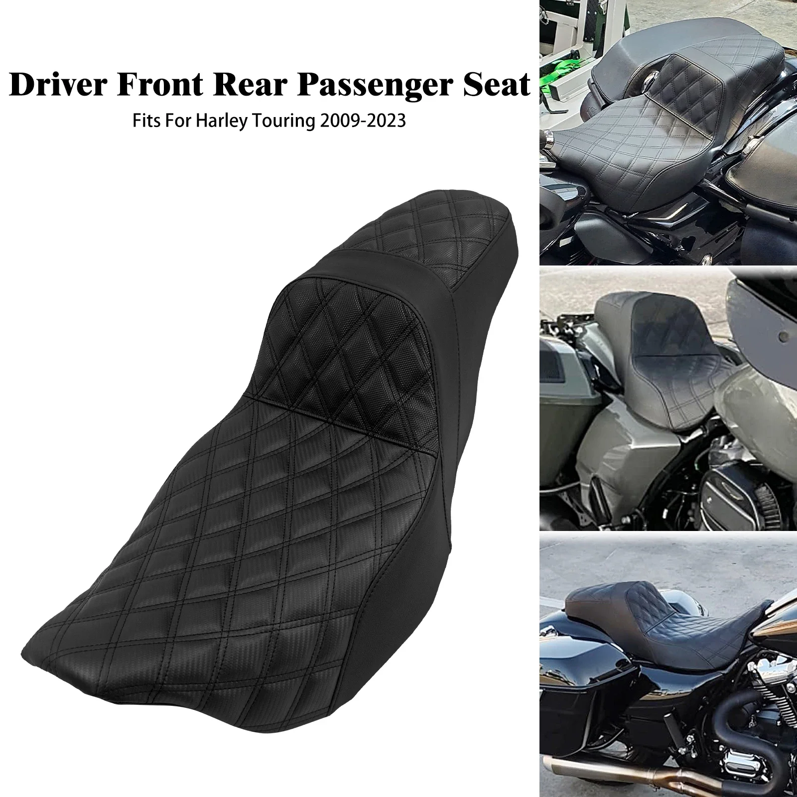 Two-Up Driver Passenger Seat Motorcycle Front Rear Leather Cushion For Harley Touring Road King Electra Street Glide FLTRX 09-23